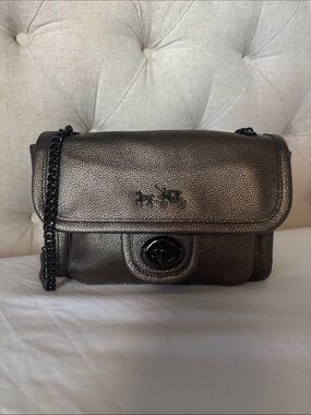 Coach Metallic Leather Crossbody Bag - Bronze